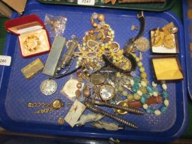 Various costume jewellery, to include brooches, lady's wristwatches, beaded necklaces, animal claw b