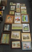 Various pictures, prints, etc., to include study of a tram, cottages, rural scenes, etc. (a quantity