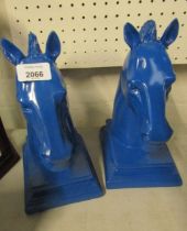 A pair of Amalfi Arabian horse head bookends, in blue, 27cm high.