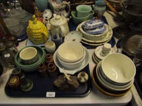 Household effects, to include miniature stoneware jars, mid century baby's plate, Newhall style sauc