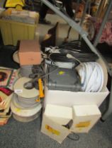 Various cabling, electrical test probes and meters. (1 box and loose)