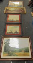 Various pictures, prints, etc., to include after Turner, various boating scenes, rural scenes, etc.