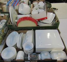A group of white glazed pottery, to include square plates, sectional dishes, etc.