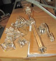 A pair of glass four branch candelabra, approx 73cm high overall. (AF)