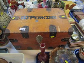 A pine chest, with Allegro label, initialled to top A J Perkins, 24.5cm high, 45.5cm wide, 33cm deep