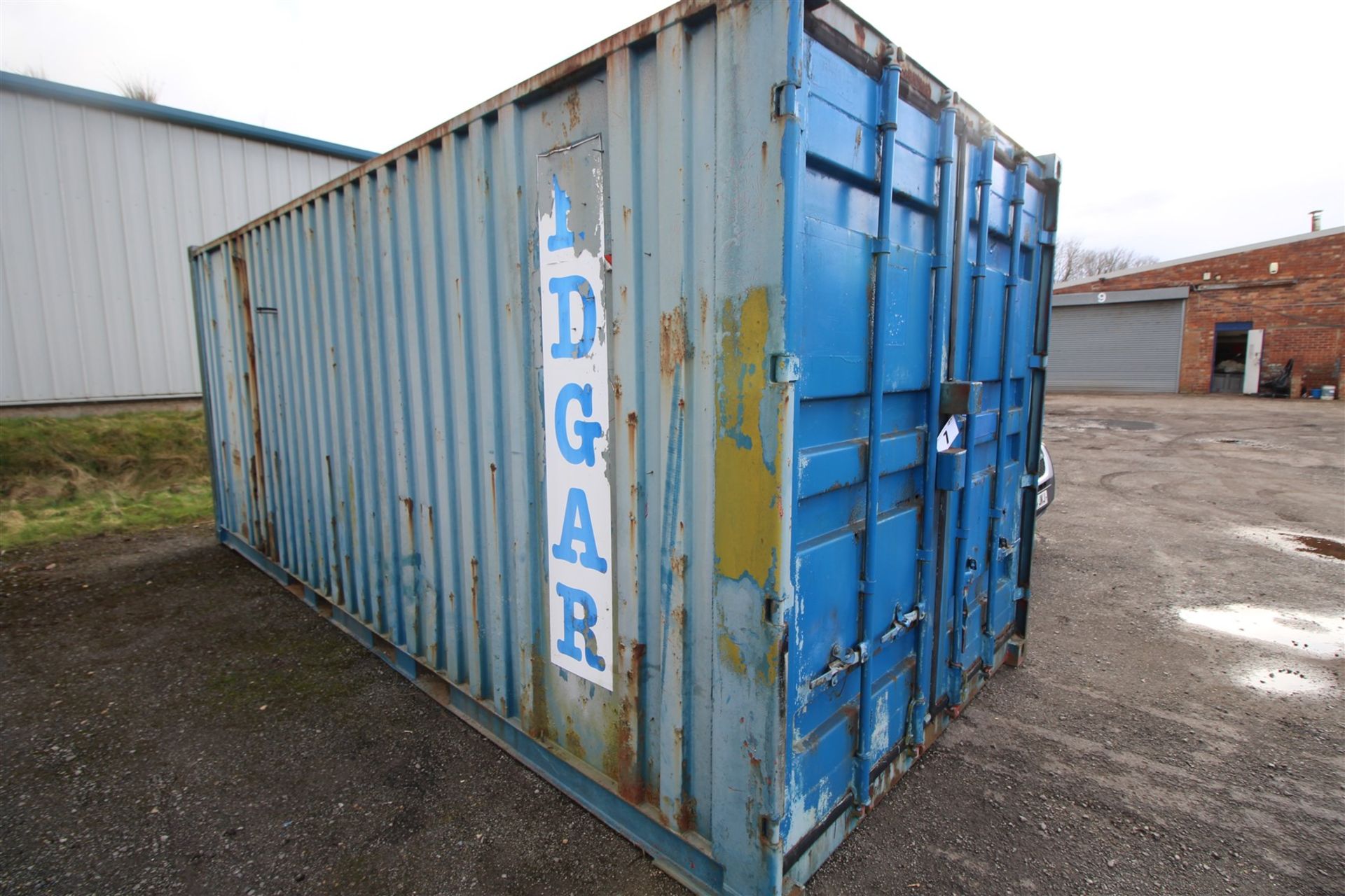 BLUE PAINTED 20FT x 8FT STANDARD STEEL SHIPPING CONTAINER.
