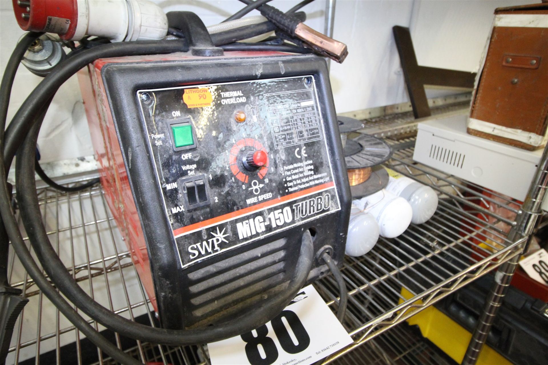 SWP MIG 150 TURBO PORTABLE 3-PHASE ELECTRIC MIG WELDER COMPLETE WITH CONTENTS OF 3 CYLINDERS OF