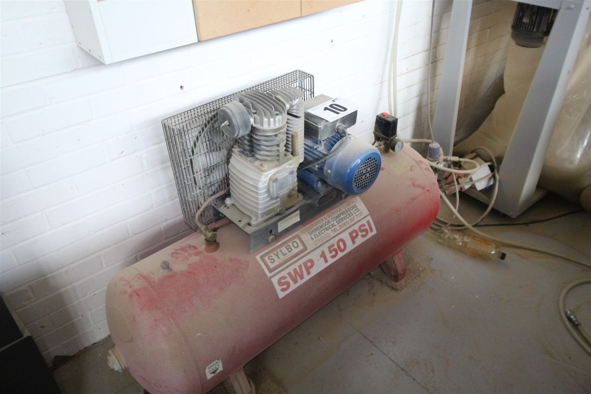 SYLBO SINGLE PHASE ELECTRIC, TWIN PISTOL WORKSHOP COMPRESSOR (PURCHASERS ARE TO REMOVE THEIR LOTS IN