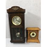 Wooden cased mantle clock and a wall clock A/F