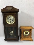 Wooden cased mantle clock and a wall clock A/F