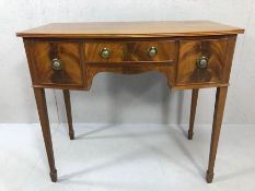 Mahogany consol or hall table with three drawers on tapering legs, approx 83cm x 44cm x 74cm