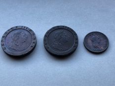 George III 1806 Halfpenny coin and Two Cartwheel Pennies dated 1797 & 1797