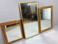 Three modern gilt framed mirrors, the largest approx 55cm x 106cm
