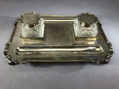 Hallmarked Silver desk set with solid silver hallmarked tray (734g) on scroll feet and with two