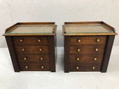 A pair of desk top specimen sets of drawers with brass handles each approx 42cm x 29cm x 43cm
