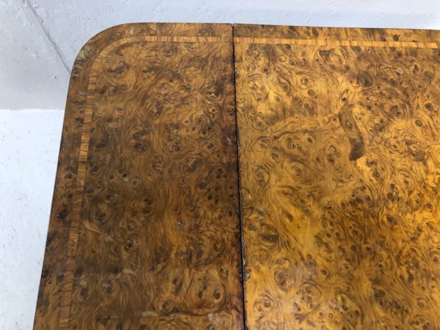 Antique yew work table, the rectangular top with drop leaves and inlaid banding, with narrow - Image 10 of 17