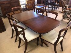 Reproduction twin pedestal extending dining room table and eight Victorian style dining chairs