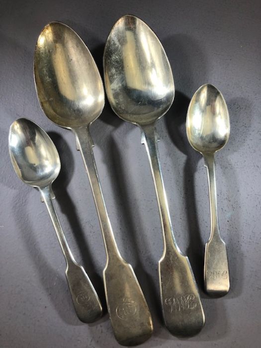 Four Silver hallmarked Victorian Fiddle spoons. Two serving spoons maker possibly A B Savory & - Image 3 of 6
