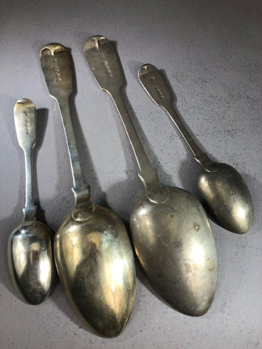 Four Silver hallmarked Victorian Fiddle spoons. Two serving spoons maker possibly A B Savory & - Image 5 of 6