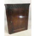 Large oak corner cupboard with two shelves and interior painted in cream with original key approx