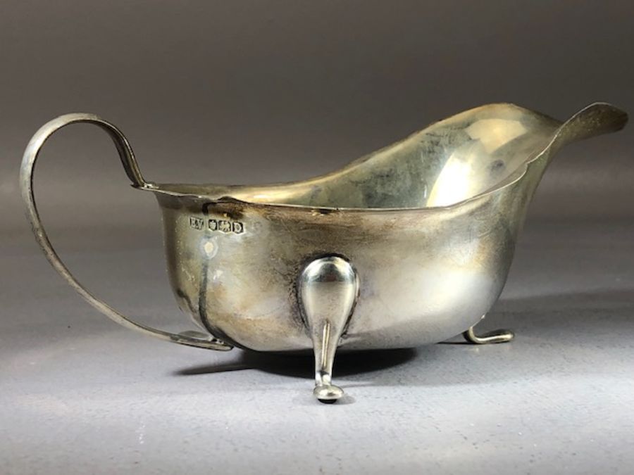Silver hallmarked Sauce Boat on three splayed legs Hallmarked for Sheffield by maker Emily Viners - Image 5 of 8