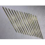 Fourteen Victorian brass stair rods/treads, each approx 69cm in length