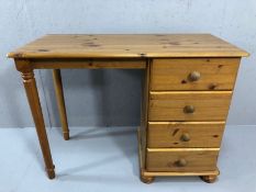 Small pine desk with four drawers, approx 100cm x 47cm x 74cm tall