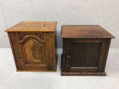 Two small wooden antique single door cupboards, the largest 38cm x 32cm x 40cm