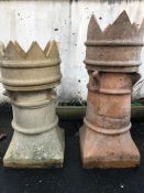 Two Victorian crown-top terracotta chimney pots, the tallest approx 87cm in height