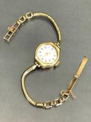 Gold Rotary wristwatch with white face and 9ct gold strap, clasp & case (approx 8.3g without