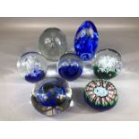 Good collection of seven contemporary art glass paperweights, of varying design, the tallest