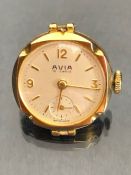 AVIVA 15 Jewels 9ct Gold cased wristwatch (no strap) winds and runs with subsidiary seconds dial