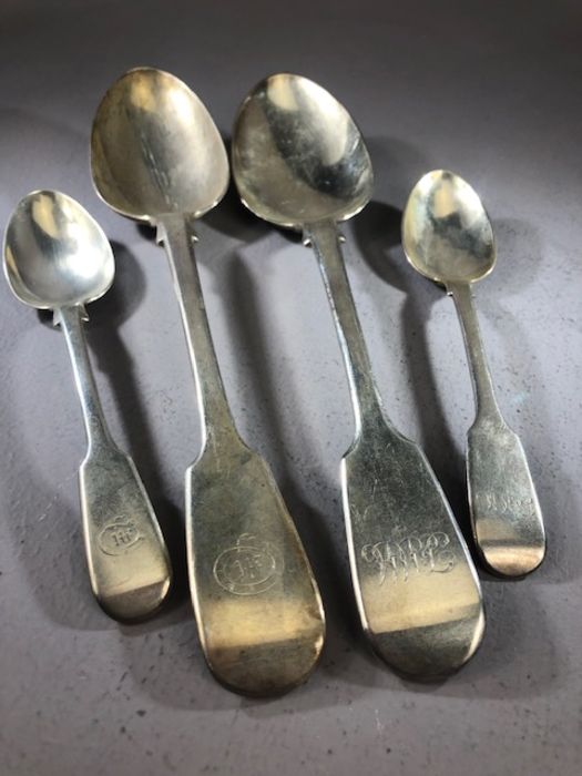 Four Silver hallmarked Victorian Fiddle spoons. Two serving spoons maker possibly A B Savory & - Image 2 of 6