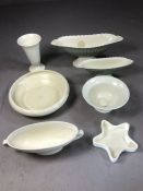 Collection of white glazed ceramics to include two Wedgwood Etruria cream ribbed vases, star dish,