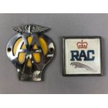 Jaguar motif RAC car grille badge along with a vintage AA badge (2)