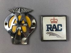 Jaguar motif RAC car grille badge along with a vintage AA badge (2)