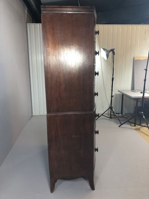 Mahogany bow fronted chest on chest of eight drawers, with turned bun handles, raised on bracket - Image 7 of 15