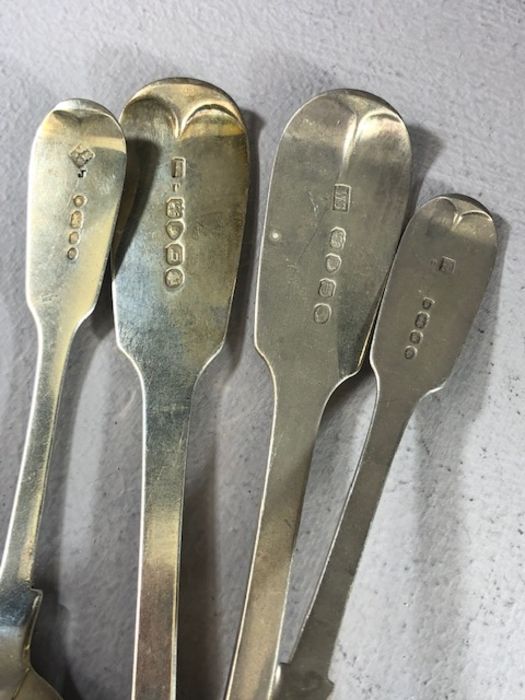 Four Silver hallmarked Victorian Fiddle spoons. Two serving spoons maker possibly A B Savory & - Image 6 of 6