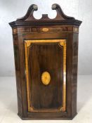 Victorian corner cupboard with inlay detailing and three shaped internal shelves, approx 75cm x 40cm