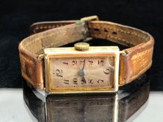 Unicorn 9ct gold wrist watch, having a 15 jewel manual movement in 9ct Gold rectangular case (