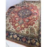 Large red ground vintage rug, approx 348cm x 252cm