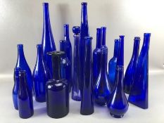 Large collection of Blue Glass decorative Bottles approx 19 in total