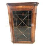 Glazed Victorian corner cupboard with three shelves and inlay detailing, approx 83cm x 50cmx 103cm