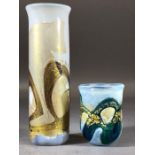 Isle of Wight Glass - Contemporary studio glass sleeve vase in white and gold colourway, unmarked,