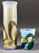 Isle of Wight Glass - Contemporary studio glass sleeve vase in white and gold colourway, unmarked,