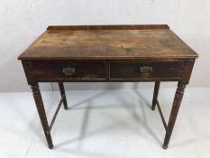 Small antique writing desk with two drawers, approx 92cm x 49cm x 77cm tall