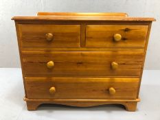 Low pine chest of five drawers by Lovelace Country Furniture, approx 91cm x 46cm x 71cm tall