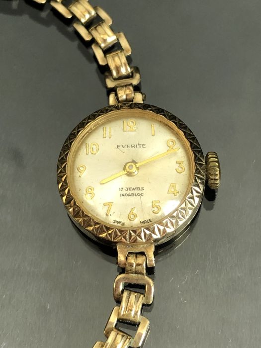 9ct Gold cased wristwatch on rolled Gold strap by EVERITE
