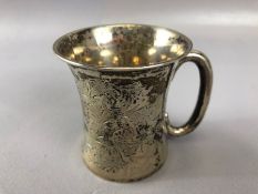 Hallmarked Silver cup with all over floral design dated 1908 and by maker Joseph Gloster Ltd, 7cm