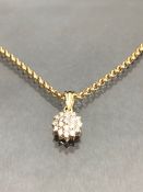 Daisey style Diamond pendant set in 9ct Gold and on a 9ct gold necklace approx 49cm long and total